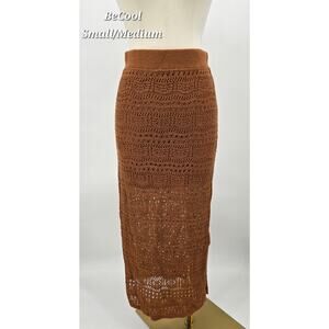 BeCool Boho Minimalist Coastal Aria Crochet Midi Skirt – Rust Brown